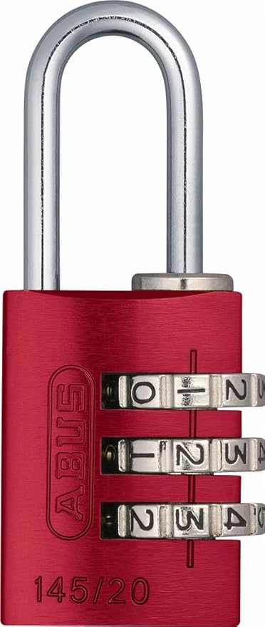 ABUS 145/20 C 20mm Body 3 Dial Resettable Combination Padlock, Red