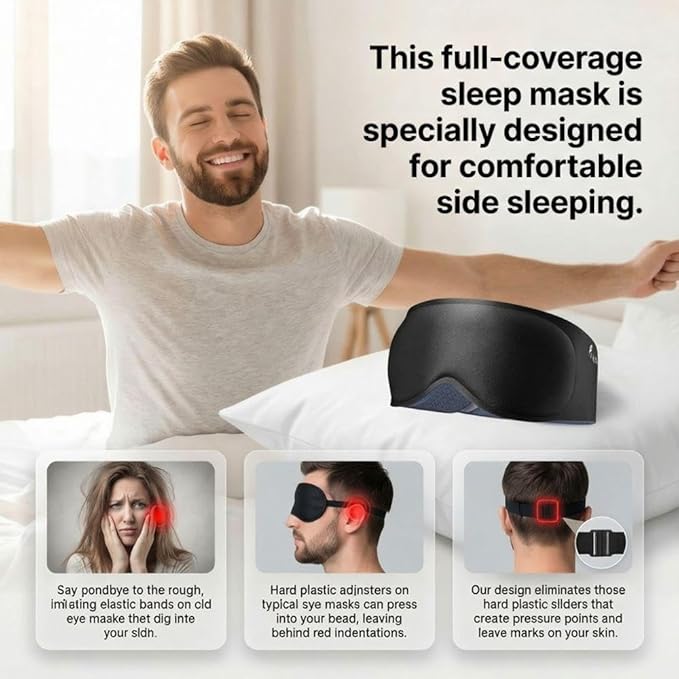 100% Blackout Weighted Sleep Mask: 3D Contoured Eye Mask with Full Coverage for Lash Extension - Soft Memory Foam,Adjustable Size - Eye Cover for Airplane Travel Essential,Meditation Blindfold