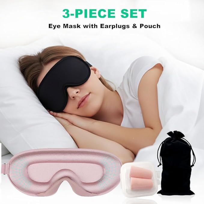 3D Sleep Mask for Side Sleepers, Blackout & Zero Pressure - Breathable Memory Foam, Adjustable Strap - for Travel, Yoga & Meditation Pink