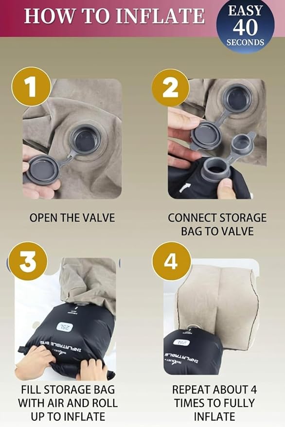 Inflatable Foot Rest for Airplane Travel - Adjustable Height Leg Pillow for Long Flights - Portable Travel Footstool with Pump-Free Inflation Bag - Car & Office Leg Rest Essentials