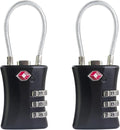 TSA Locks for Luggage, Small Combination Padlock, Luggage Locks TSA Approved, Padlock Combination with Cable, for Suitcase, Gym Locker, Gun Case, Ammo Can, Backpack Zipper (Black+Black)