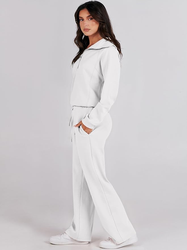 ANRABESS Women 2 Piece Outfits 2025 Fall Fashion Airport Wide Leg Pants Lounge Set Leisure Travel Vacation Clothes Sweatsuits
