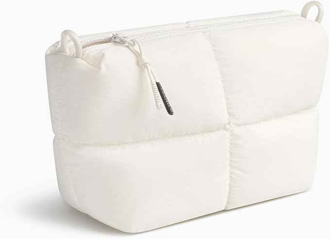 Comfyable Puffy Electronics Organizer Travel Case, Cute Tech Pouch for Women Men, Cable Storage Bag for Charger, Phone, Power Bank, Cord, Compact Tech Accessories Pouch, Rice