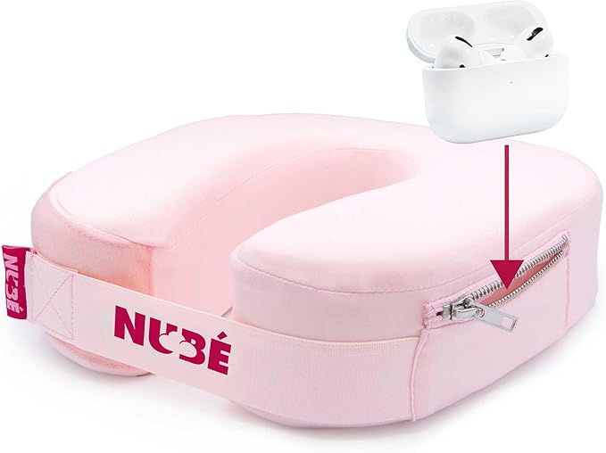 Travel Neck Pillow – Ultra Lightweight & Comfortable Memory Foam with Zipper Storage for Airplane, Car & Home Travel Accessory for Head & Neck with Cooling, Breathable & Washable Fabric – Pink