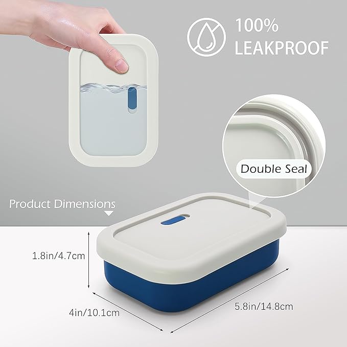AIDIMMING Enhanced Leak Proof Travel Case with Lid, Large Silicone Container for Traveling,Shampoo Bar Holder, Soap Dish with Draining Layer, Bar Soap Caddy (Offwhite & Blue)