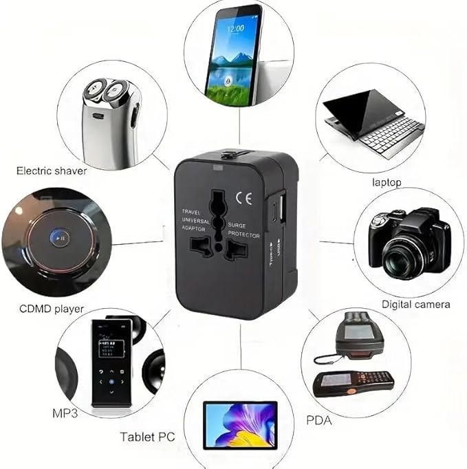 Travel Adapter, Universal Power Adapter Worldwide Wall AC Power Plug Converter Travel Charger with Type-C and USB-A Charging Ports for USA EU UK AUS Mobile Phones, Tablets, MP3s and Shavers