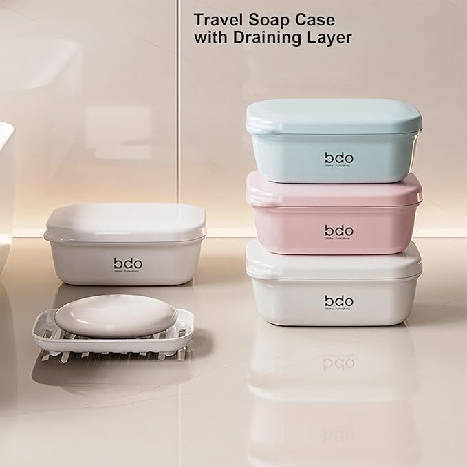 Toothbrush Travel Case & Travel Soap Holder Dish Tray Set of 2, Portable Clear Toothbrush Holders with Cover Leakproof Bar Soap Holder for Traveling School Camping Business Bathroom