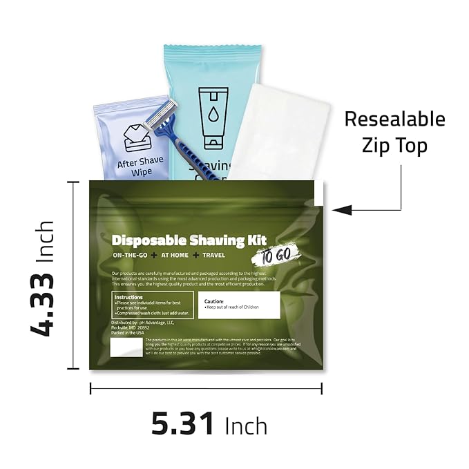 Compact Shaving Kit – Travel Shaving Essentials for Men & Women | Includes Disposable Razor, Shaving Cream, Washcloth & Aftershave Wipe | Hygiene Kit for Travel, Work & Emergencies (Green)