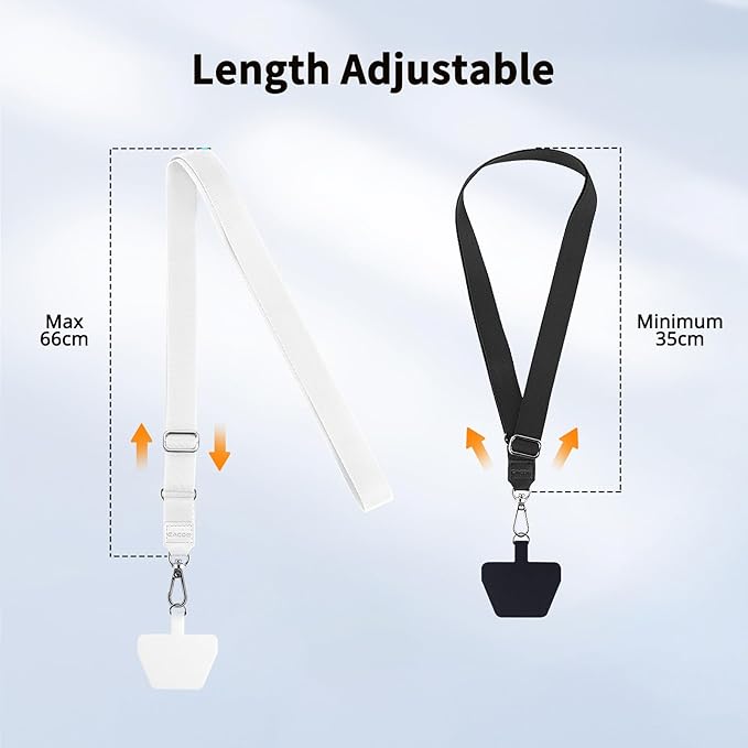CACOE Phone Lanyard 2 Pcs-Adjustable Neck Strap,Universal Crossbody Lanyards Compatible with Most Smartphones (Black+White, 21.65")