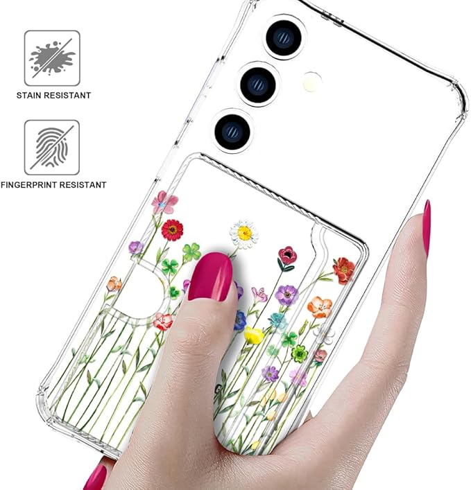 Compatible with Samsung Galaxy S24 / S25 Case Card Holder for Women Cute Design,Wallet Phone Cases Transparent Cool Kawaii Protective (Clear Flower Floral Bouquet)