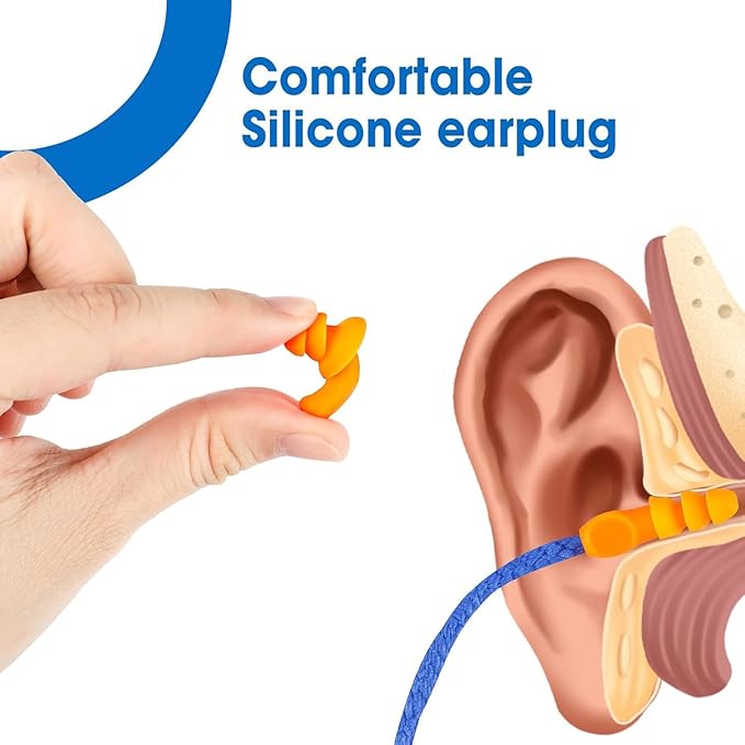 AZEN 55 Pairs Silicone Ear Plugs, Reusable Earplugs for Noise Reduction, 25dB NRR Corded Ear Plug for Sleeping Noise Cancelling, Ear Plug with String Individual Packing