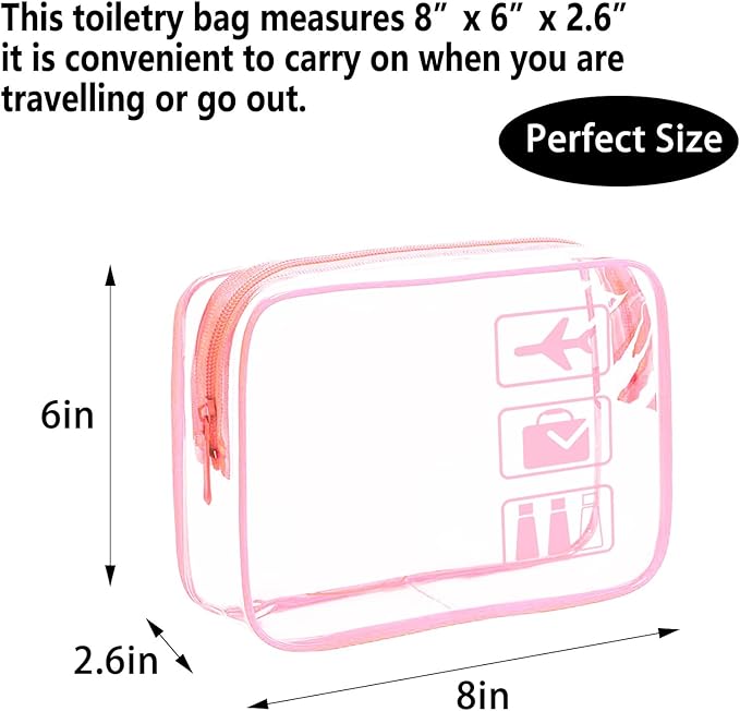 3Pcs TSA Approved Toiletry Bag - Carry on Airport Airline Compliant Bag,3 Pack Clear Travel Bags for Toiletries,Clear Makeup Bags Toiletry bags Quart Size Travel Bag, Pink