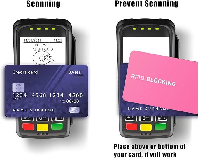 RFID Blocking Card - 5 Pack, Contactless NFC Credit Card ID Protection Safe Bank Card Passport Entire Wallet Purse Shield Protector Blocker Guard (Pack of 5, Pink)