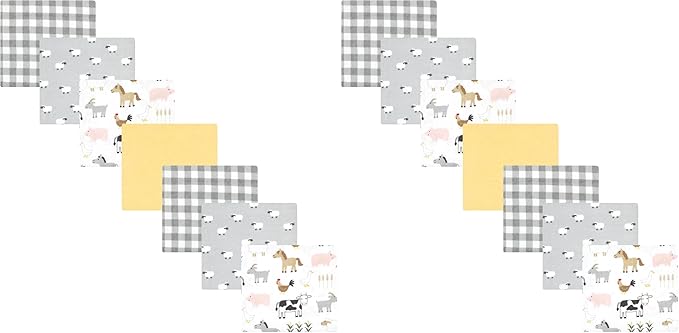 Hudson Baby Unisex Baby Cotton Flannel Receiving Blankets Bundle, Cute Farm, One Size (Pack of 2)