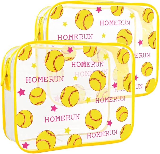 Clear Makeup Bags TSA Approved Toiletry Bag-2Pack，Clear TravelBags for Toiletries, Carry on Airport Airline Compliant Bag,Baseball