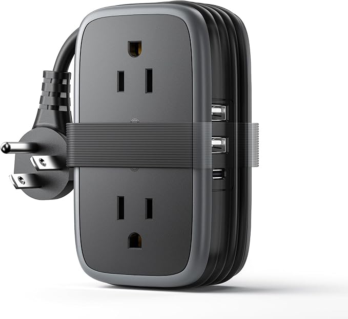 Travel Power Strip with USB Ports, NTONPOWER 4ft Flat Plug Wrapped Around Short Extension Cord with 4 Outlets 3 USB Ports, Compact for Cruise Travel Essential Hotel Home Office, Black