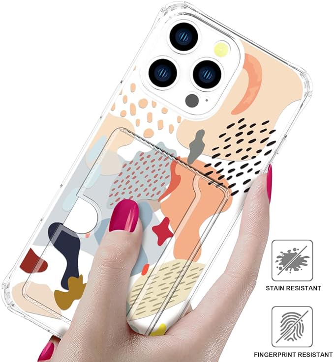 Compatible with iPhone 16 Pro Case Card Holder for Women Cute Design,Wallet Phone Cases Transparent Cool Kawaii Protective (Clear Abstract Art)