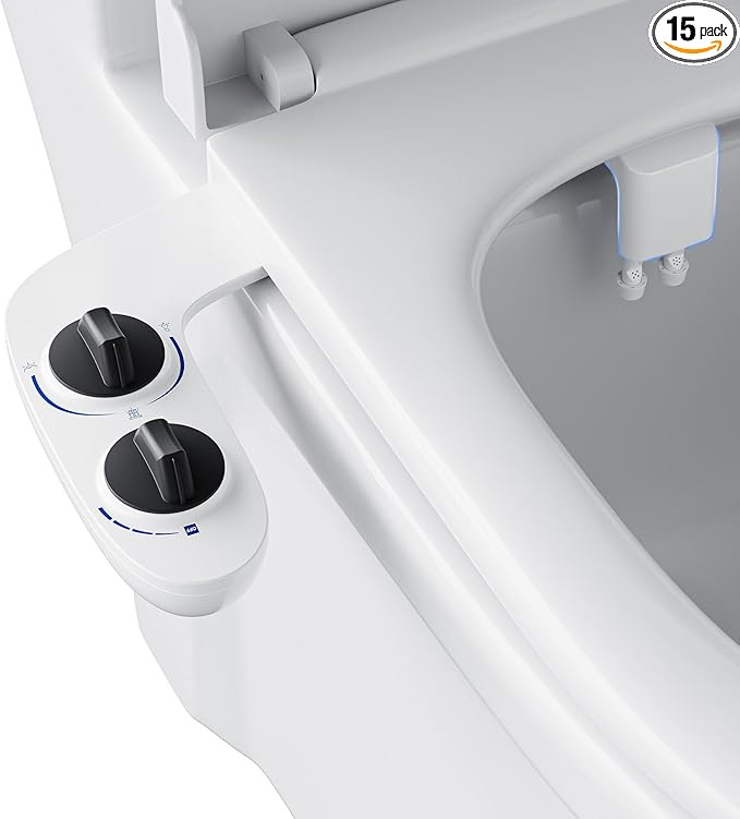 Toilet Bidet Attachment, Non-Electric Dual Nozzle (Feminine/Bidet Wash), Self-Cleaning Fresh Cold Water Sprayer Bidets for Toilets with Adjustable Water Pressure (Dual Knob, Black)