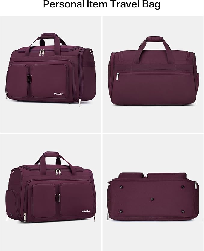 MILADA Carry On Luggage Bags for Travel Lightweight Personal Item Travel Bag Foldable Large Duffle Bag for Travel Tote Overnight Bags for Women Mens Weekender Bags, Purple