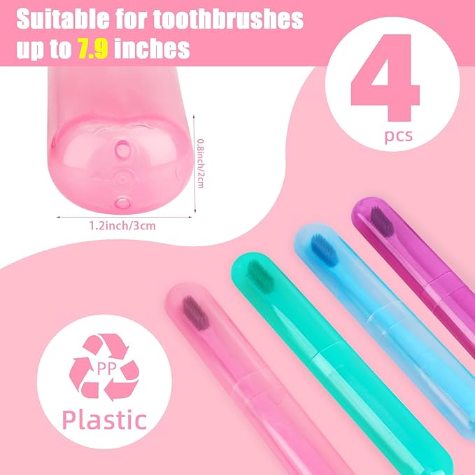 Hooqict 4 Pack Travel Toothbrush Case Portable Travel Toothbrush Holder Plastic Toothbrush Container Protector Cover Case for Traveling, Bathroom, Camping, Home, School, Business