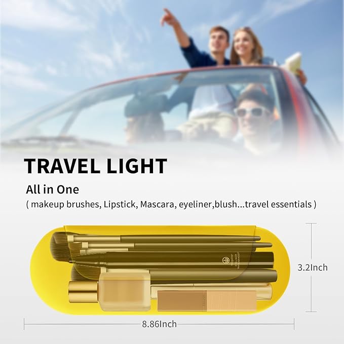 AGIKET Silicone Makeup Brush Holder Travel Cosmetic Bag：Soft Portable Cosmetic Face Brushes Holder with Upgrade Anti-Fall Out Magnetic Closure, Large Travel Makeup Brush Case - Yellow