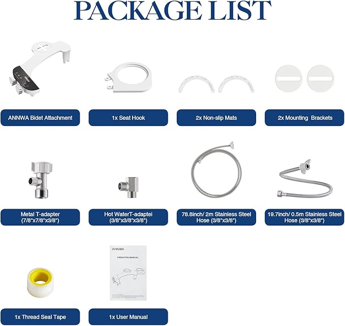 Bidet Attachment for Toilet Seat Non-Electric Bidet Hot and Cold Water Bidet Attachment Toilet Adjustable Water Temperature Posterior/Feminine Wash Dual Retractable Nozzle Self-Cleaning(TT18N)
