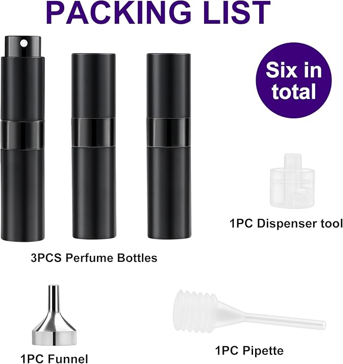 8ML Perfume Travel Refillable Portable Perfume Atomizer Bottle - Easter Basket Stuffers for Teens Adults Men Women,Valentines Day Gifts for Him Her,Travel Essentials,Christmas Gifts(Balck,2Pack)