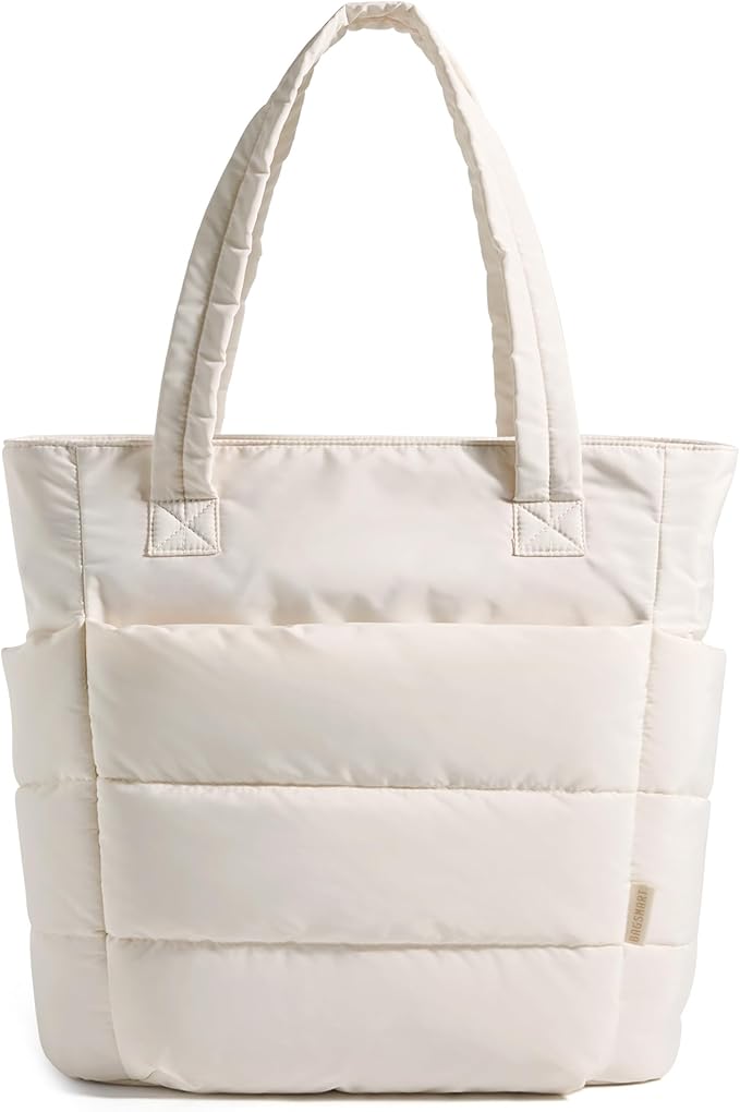 BAGSMART Tote Bag for Women, Lightweight Puffy Tote Bag with Compartments Shoulder Bag Handbag for Travel, Work, Gym | Lightweight, Puffy, Quilted, for Travel, Work