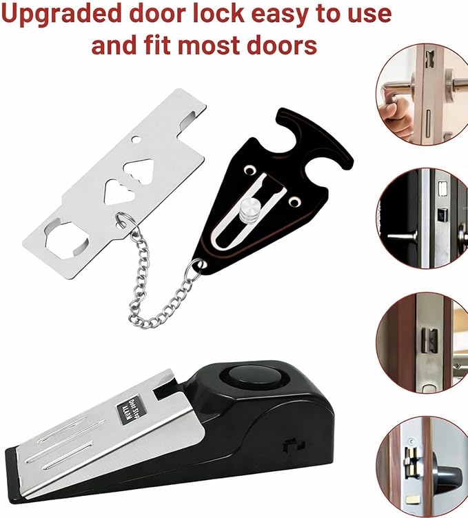 Portable Door Lock & Door Stop Alarm Set, Dual Protection Door Security Devices for Travel Hotel Apartment College Home, Safety Locks for Doors with 120dB Siren