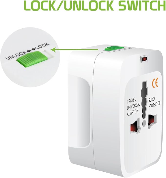 Portable Worldwide Universal Power Adapter All in One International Out of Country Travel Wall Charger Plug for Wall Plug Input in USA EU UK France Italy Australia India Outlets by Cellet
