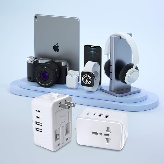 Universal Travel Adapter Worldwide International Plug Adaptor with 2 USB C 2 USB A Ports,World Power Outlet for European USA UK Australia Ireland