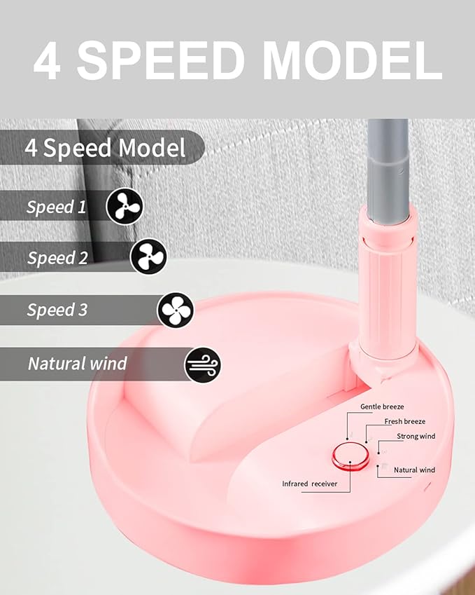UN UNITEDTIME Desk and table fan, foldable Fan Portable Travel Fans Battery Operated,Adjustable Height My Foldaway fan with remote Control Timer, 4 Speed Settings (Pink)