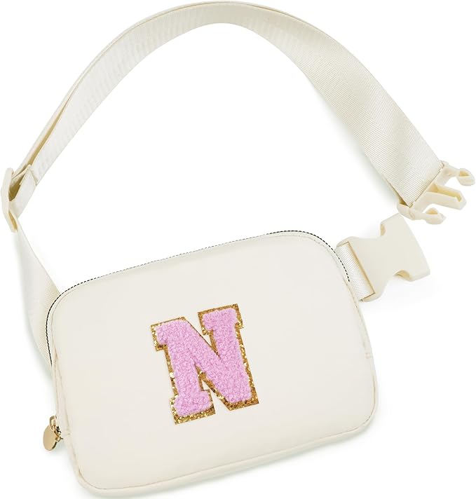 Uygafly Personalized Belt Bag for Women Girls - Fashion Mini Waist Packs with Adjustable Strap - Trendy Travel Fanny Pack Crossbody Bags with Initial Letter - Teen Gifts | Cream,N
