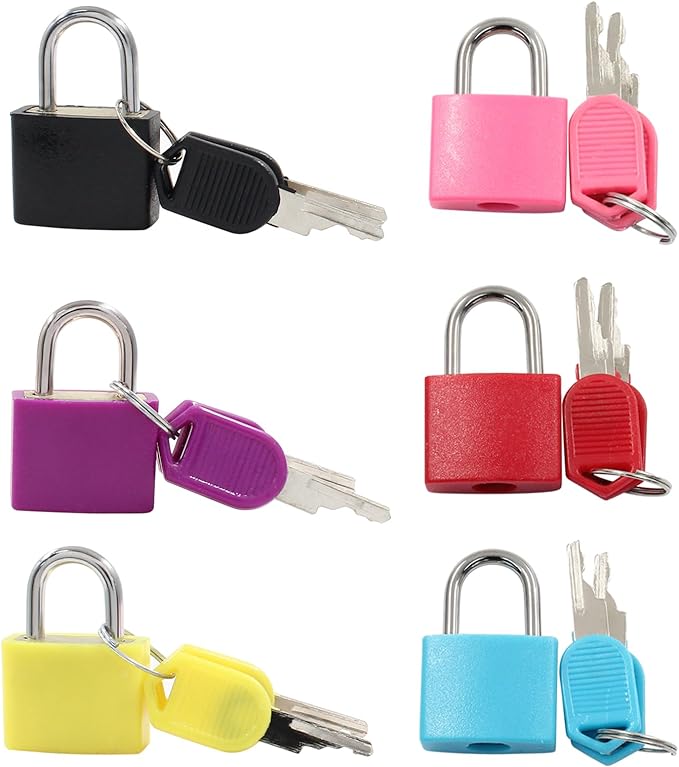Waziaqoc 6 Pcs Luggage Locks with Keys, Small Suitcase Padlock, Mini Metal Padlock for Travel Bags, School Gym Locker, Toolbox