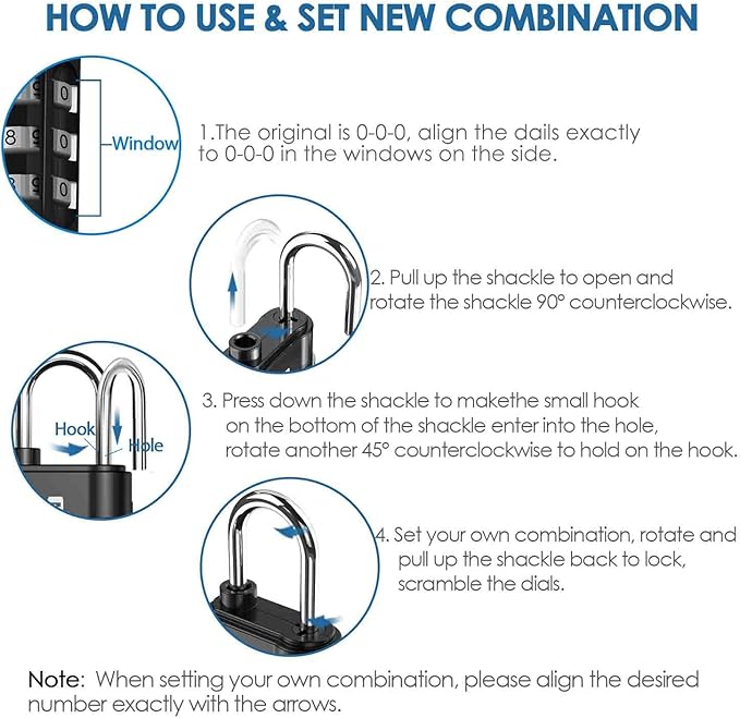 4 Pack TSA Approved Travel Luggage Locks, Combination Lock Alloy Body, Metal Keyless 3-Digit Padlocks, TSA Accepted Compatible Padlock for Gym Locker, Golf Bag Case, Backpack, Black-by GIVERARE