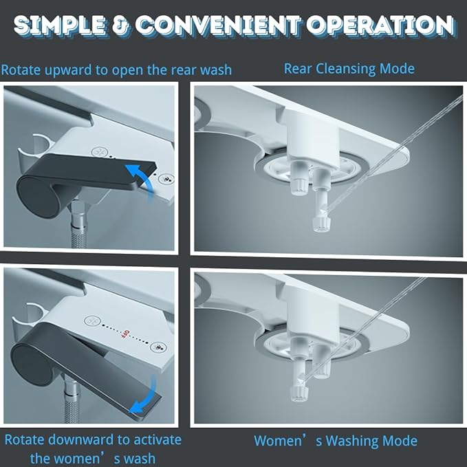 3-in-1 Bidet Attachment with Handheld Sprayer for Toilet, Ultra-Slim Non-Electric Cold Water Bidet, Dual Nozzle (Feminine/Rear Wash) with Adjustable Water Pressure Control, White