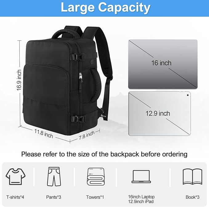 Sinaliy Travel Backpack for Men Women, Personal Item Travel Bag with Multi-Pockets, Airline Approved Carry on Backpack Fits 16inch Laptop, Waterproof Casual Backpack for College,Travel, Work