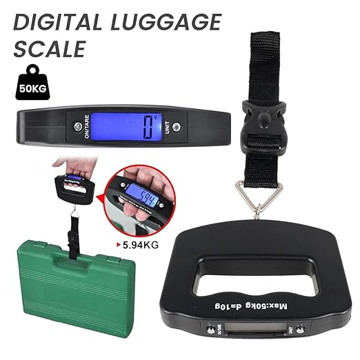 3 Pack Luggage Scale, 50 Kg/110 Lbs Suitcase Weight Scale with LCD Display Backlight, Portable Buckle Webbing Digital Fishing Scale for Travelers and Fish Weighing, (Battery not Included).