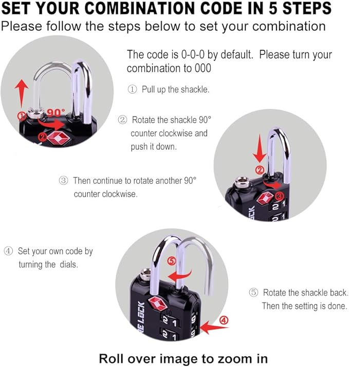 SURE LOCK TSA Approved 3 Digit Luggage Locks With Zinc Alloy Body and Hardened Steel Shackle To Lock Travel Suitcase