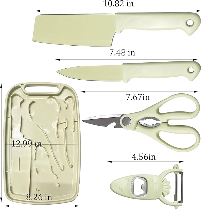 Cutting Board and Knife Set, 5 In1 Travel Cutting Boards And Knife Travel Cutting Board Kitchen Scissors and Peeler For Kitchen (Beige)