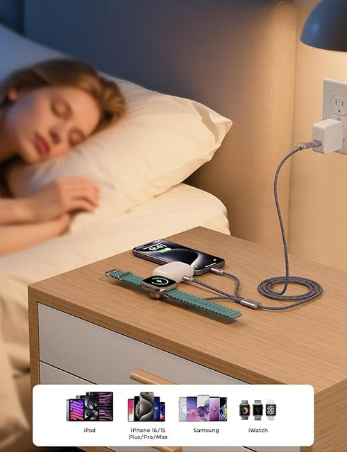 2026 Travel Essentials,3 in 2 USB C Cable for Apple Watch Charger,iPhone Charger,Multi Charging Cable,Cruise Vacation Camping Essentials for iWatch Series 11-2/Ultra,iPhone 17-12,Car,Sony PSP Cables