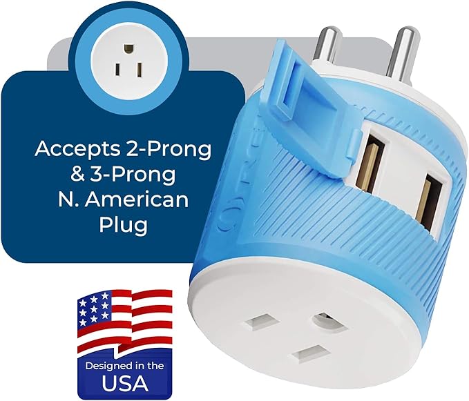 OREI Thailand Travel Plug Adapter with Dual USB - USA Input - Type O (U2U-18), Will Work with Cell Phones, Camera, Laptop, Tablets, iPad, iPhone and More