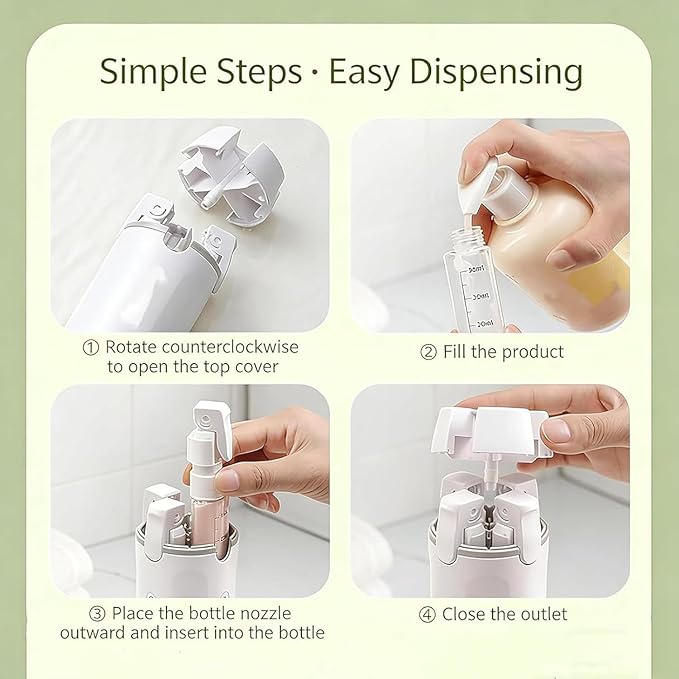 4 in 1 Travel Dispenser Set with 4 Pack 30ML Leak Proof Bottles for Toiletries, Portable Containers for Shampoo Lotion Conditioner Cream (Green)