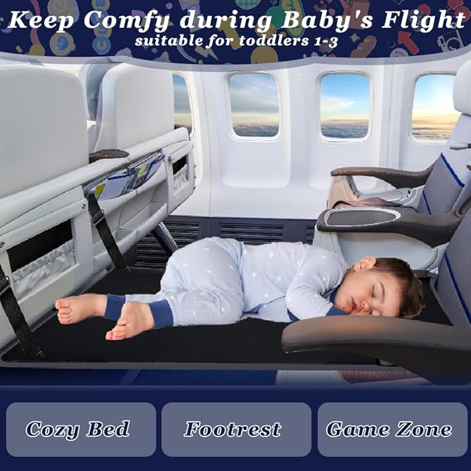 Airplane Footrest for Kids, Toddler Travel Bed for Sirplane, Seat Extender Airplane for Leg Rest and Lie Down, Flying Travel Essentials for Baby