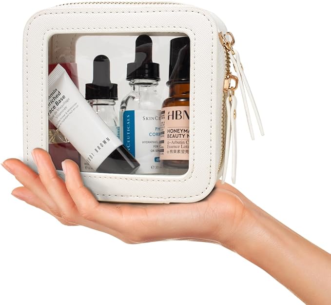 LETGO Clear Makeup Bag Travel Cosmetic Case Transparent Toiletry Bag with Zipper, Portable Make Up Organizer Traveling Compact Car Bag for Essentials Mini White