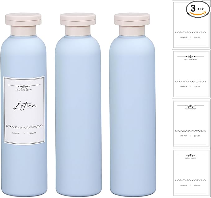 8.8oz Travel Essentials Shampoo Bottles for Toiletries,Empty Plastic Squeeze Bottles with Flip Cap for Toiletries Travel Size Shampoo and Conditioner (3 pack, bule)