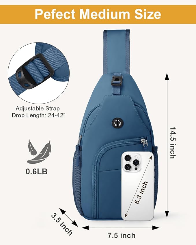 Pritent Crossbody Bags for Women Man Waterproof Sling Bag Backpack Trendy Casual Cross Body Bag with Convertible Shoulder Strap Chest Bag for Camping Hiking Travel Essentials (Teal blue, Medium)