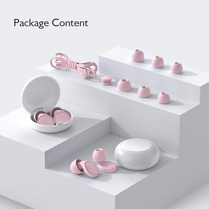 Jayine 2 Pairs Ear Plugs for Sleeping, Soft Full Silicone Ear Plugs for Noise Reduction 25dB, Reusable Hearing Protection Earplugs for Concert, Focus, Noise Sensitivity, 8 Ear Tips in S/M/L - Pink