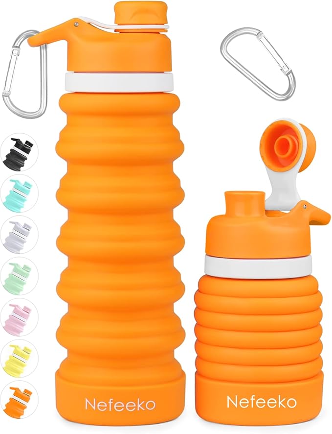 Nefeeko Collapsible Water Bottle, 26oz Silicone Foldable Water Bottles Leakproof BPA Free Travel Water Bottles with Carabiner, Portable Sport Water Bottles for Camping,Hiking Outdoor Indoor Sport