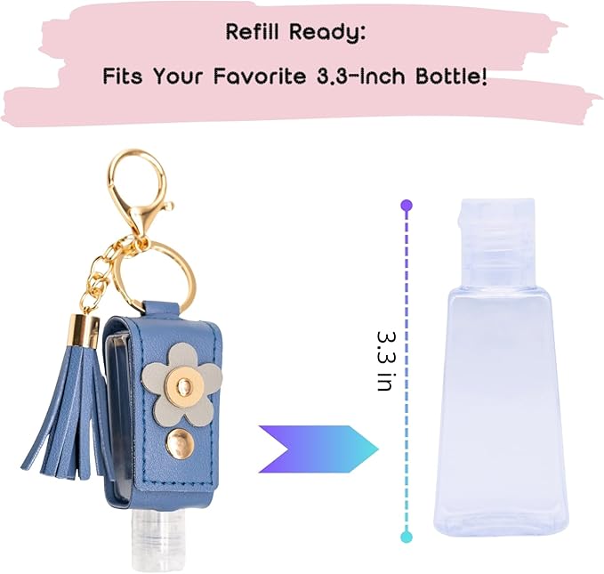 3 Pack Travel Hand Sanitizer Keychain Holders, 1.12oz Leak-Proof Bottles for Lotion & Essentials (Sky Blue, Pink, Lavender Purple)